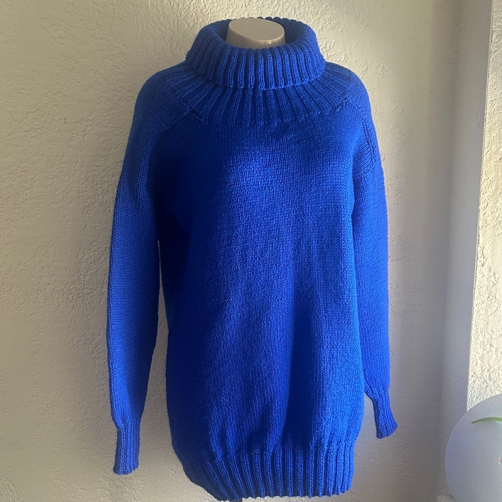 JUNE SELIGMAN VTG cobalt Blue Turtleneck thick Sweater S/M ?
